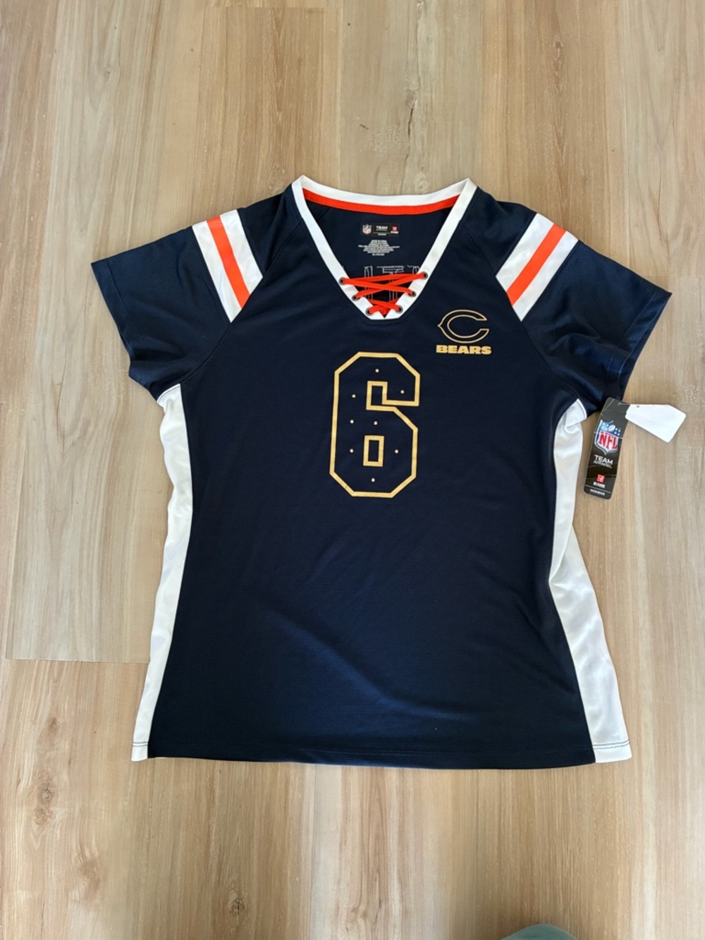 NFL Chicago Bears Navy Lace-Up V-Neck Jersey with Orange & White Accents